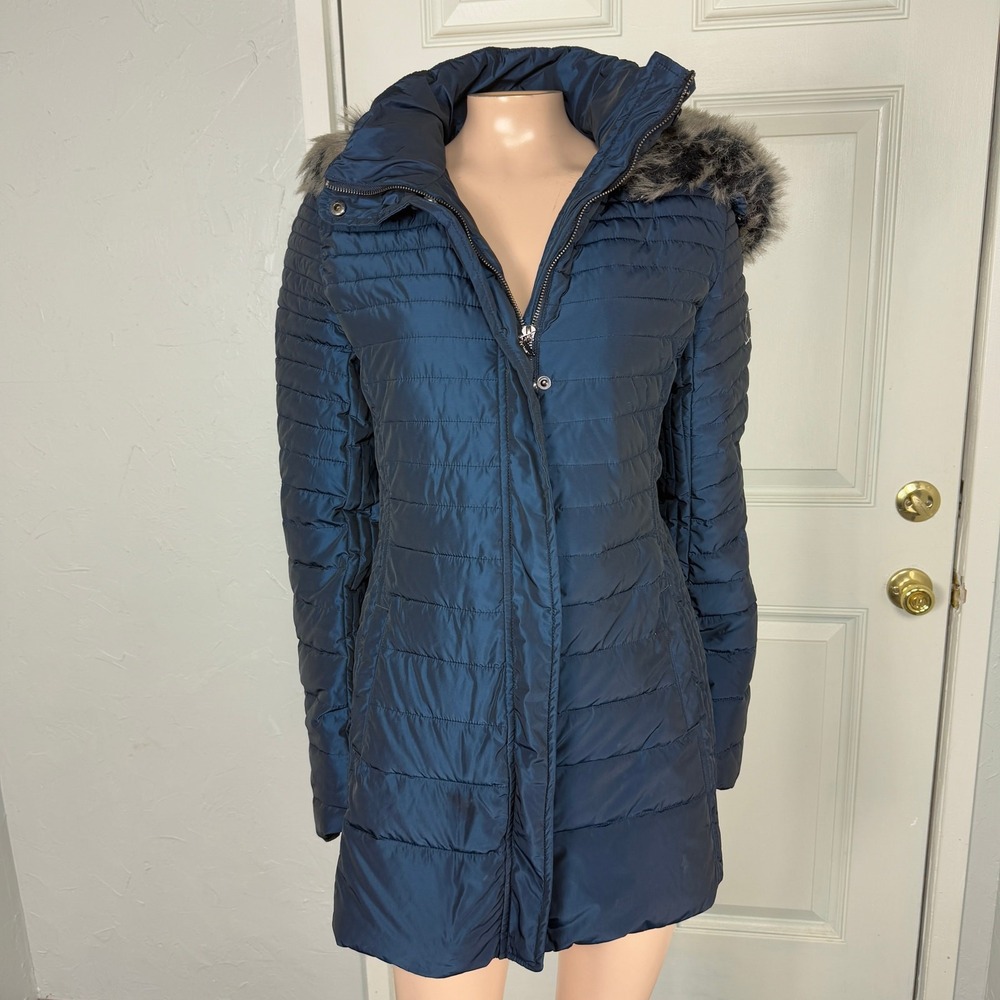 Armani Jeans Women's Jacket 6 Puffer Down Faux fur Hood Quilted Taffeta Coat